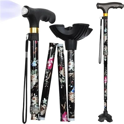 Foldable Walking Sticks with Quad Base for Seniors & Adults