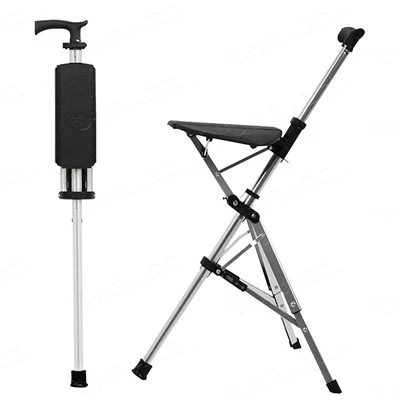 Portable Aluminum Alloy Elderly Crutch Chair Folding Walking Stick Cane
