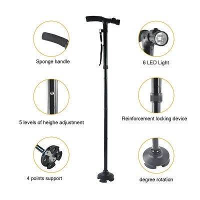 Telescope Flashlight Aluminum Collapsable Handstand Anti Skid Trusty Walking Cane